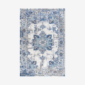 Modern Persian Boho Medallion Area Rug - Cream / Blue