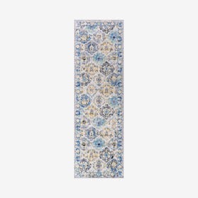 Modern Persian Boho Vintage Trellis Runner Rug - Blue / Multicolour