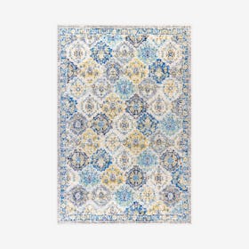 Modern Persian Boho Vintage Trellis Area Rug - Blue / Multicolour