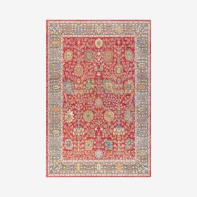 India Flower and Vine Area Rug - Burgundy