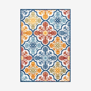 Cassis Ornate Ogee Trellis High-Low Indoor Outdoor Area Rug - Blue / Multicolour