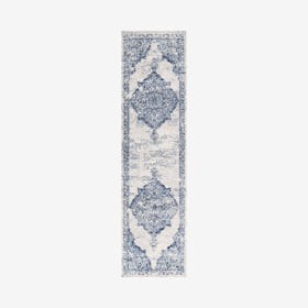 Alhambra Ornate Medallion Runner Rug - Light Blue / Ivory