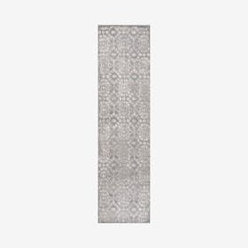 Roma Ornate Geometric Tile Runner Rug - Grey