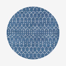 Moroccan Hype Boho Vintage Diamond Round Area Rug - Blue / White