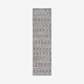 Moroccan Hype Boho Vintage Diamond Runner Rug - Grey / Ivory