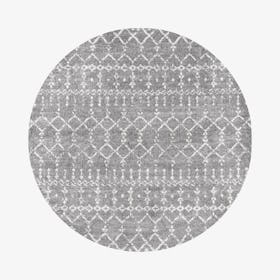 Moroccan Hype Boho Vintage Diamond Round Area Rug - Grey / Ivory