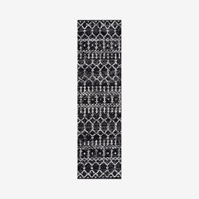 Moroccan Hype Boho Vintage Diamond Runner Rug - Black / Ivory