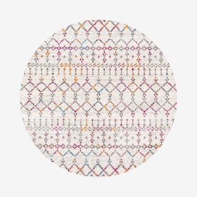 Moroccan Hype Boho Vintage Diamond Round Area Rug - Ivory / Multicolour