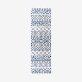 Moroccan Hype Boho Vintage Tribal Runner Rug - Cream / Blue