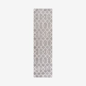 Asilah Ogee Fretwork Runner Rug - Dark Grey / Cream