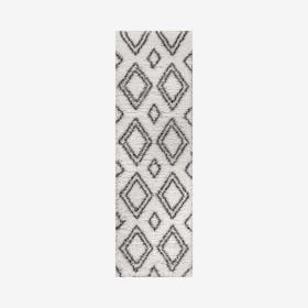 Beni Moroccan Style Diamond Shag Runner Rug - Ivory / Dark Gray