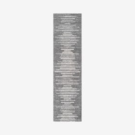 Aya Berber Stripe Geometric Runner Rug - Grey / Cream