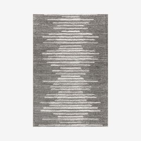 Aya Berber Stripe Geometric Area Rug - Grey / Cream