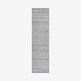 Ifrane Berber Geometric Stripe Runner Rug - Grey / Cream
