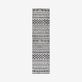 Imlil Tribal Geometric Stripe Runner Rug - Light Grey / Cream