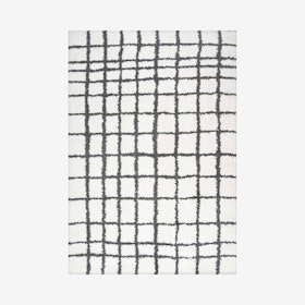 Arenal Geometric Grid Shag Area Rug - White / Black