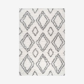 Beni Moroccan Style Diamond Shag Area Rug - Ivory / Dark Gray