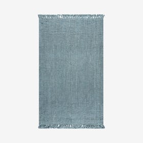 Para Hand Woven Chunky Area Rug with Fringes - Light Blue / Grey