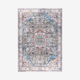 Maras Vintage Medallion Area Rug - Grey / Red / Turquoise