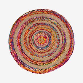 Isla Boho Braided Round Area Rug - Multicolour / Natural