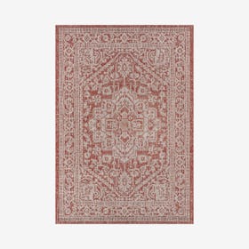 Sinjuri Medallion Textured Weave Indoor/Outdoor Area Rug - Red / Taupe