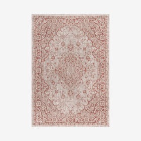 Rozetta Boho Medallion Textured Weave Indoor/Outdoor Area Rug - Red / Taupe