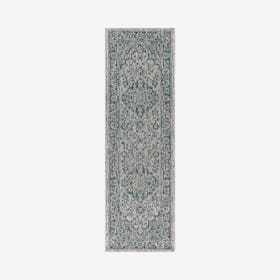 Rozetta Boho Medallion Textured Weave Indoor/Outdoor Runner Rug - Grey / Teal