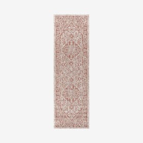 Rozetta Boho Medallion Textured Weave Indoor / Outdoor Runner Rug - Red / Taupe