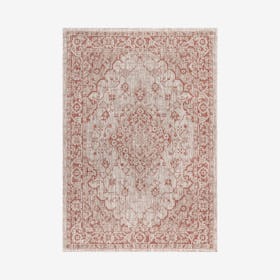 Rozetta Boho Medallion Textured Weave Indoor / Outdoor Area Rug - Red / Taupe