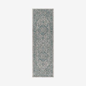 Rozetta Boho Medallion Textured Weave Indoor / Outdoor Runner Rug - Grey / Teal