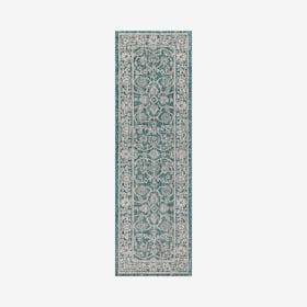 Palazzo Vine and Border Textured Weave Indoor / Outdoor Runner Rug - Teal / Grey