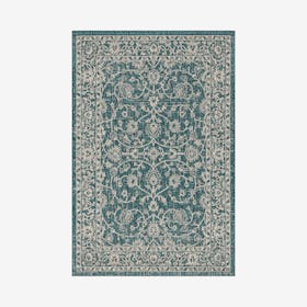 Palazzo Vine and Border Textured Weave Indoor / Outdoor Area Rug - Teal / Grey