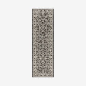 Palazzo Vine and Border Textured Weave Indoor / Outdoor Runner Rug - Black / Grey