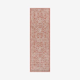 Malta Bohemian Medallion Textured Weave Indoor / Outdoor Runner Rug - Red / Taupe