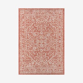 Malta Bohemian Medallion Textured Weave Indoor / Outdoor Area Rug - Red / Taupe