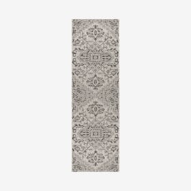 Estrella Bohemian Medallion Textured Weave Indoor / Outdoor Runner Rug - Black / Grey