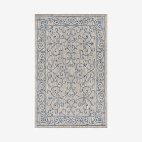 Charleston Vintage Filigree Textured Weave Indoor / Outdoor Area Rug - Grey / Navy