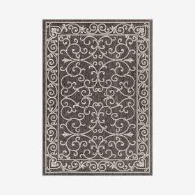 Charleston Vintage Filigree Textured Weave Indoor / Outdoor Area Rug - Black / Grey