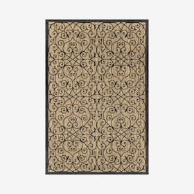 Madrid Vintage Filigree Textured Weave Indoor / Outdoor Area Rug - Black / Khaki