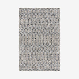 Ourika Moroccan Geometric Textured Weave Indoor / Outdoor Area Rug - Light Grey / Navy