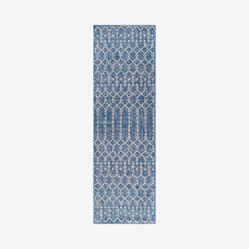 Ourika Moroccan Geometric Textured Weave Indoor / Outdoor Runner Rug - Navy / Light Grey