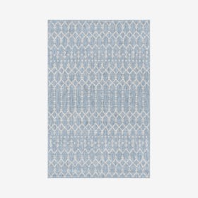 Ourika Moroccan Geometric Textured Weave Indoor / Outdoor Area Rug - Navy / Light Grey