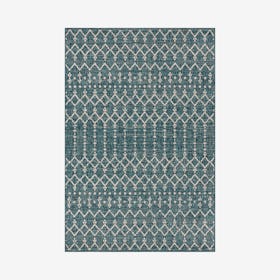 Ourika Moroccan Geometric Textured Weave Indoor / Outdoor Area Rug - Teal / Grey