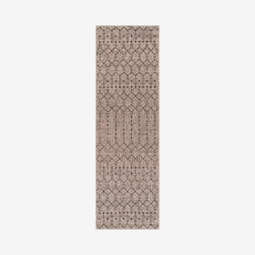 Ourika Moroccan Geometric Textured Weave Indoor / Outdoor Runner Rug - Natural / Black
