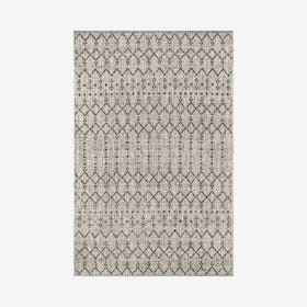 Ourika Moroccan Geometric Textured Weave Indoor / Outdoor Area Rug - Light Grey / Black