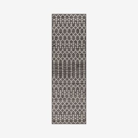 Ourika Moroccan Geometric Textured Weave Indoor / Outdoor Runner Rug - Black / Grey