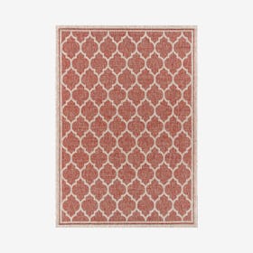 Trebol Moroccan Trellis Textured Weave Indoor / Outdoor Area Rug - Red / Beige