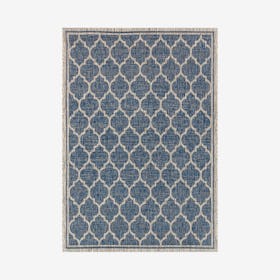 Trebol Moroccan Trellis Textured Weave Indoor / Outdoor Area Rug - Navy / Grey