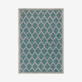 Trebol Moroccan Trellis Textured Weave Indoor / Outdoor Area Rug - Teal / Grey