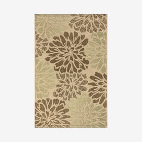 Zinnia Modern Floral Textured Weave Indoor / Outdoor Area Rug - Sage / Brown